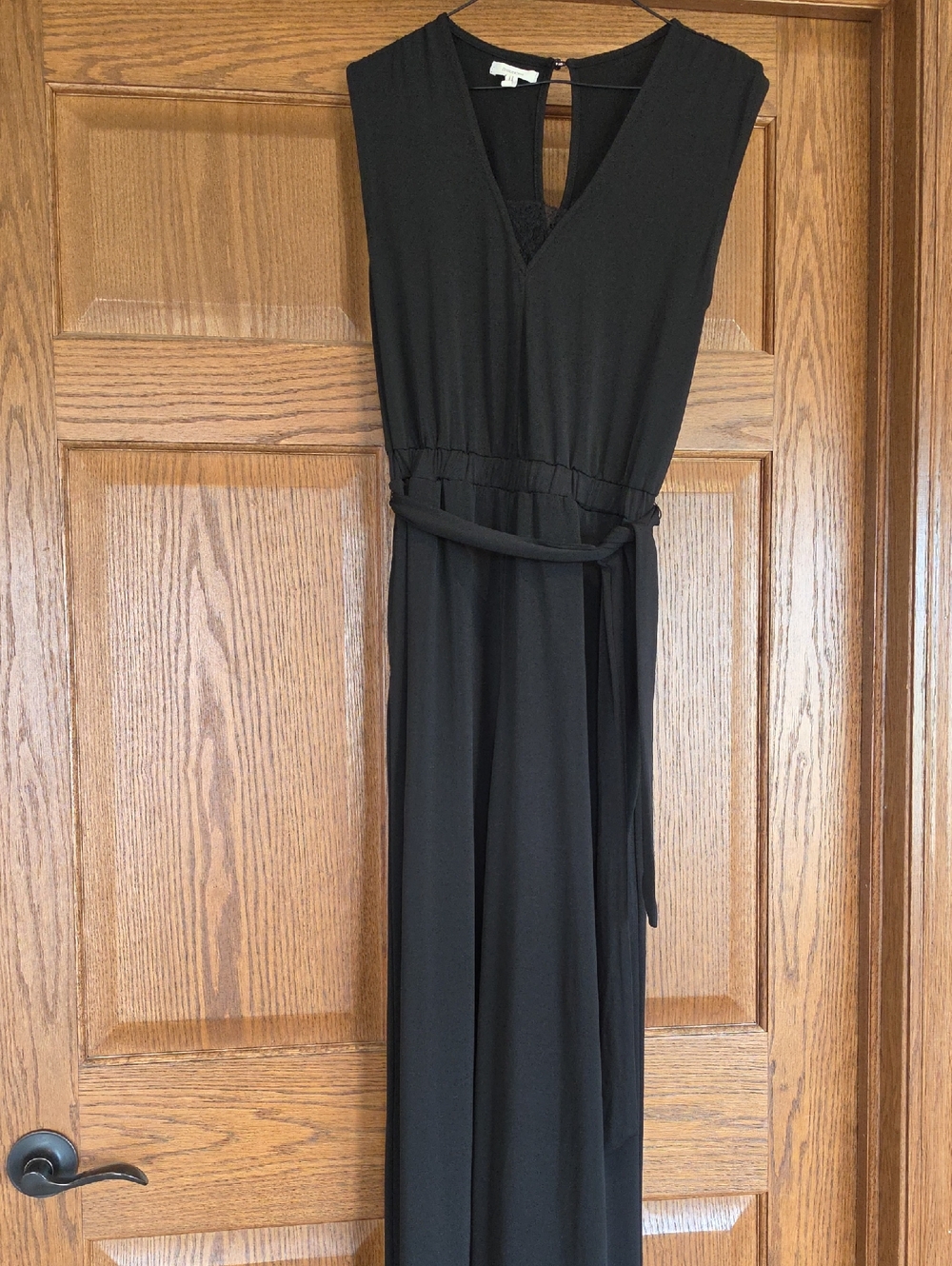Maurices Black Sleeveless V-Neck Romper with Waist Tie